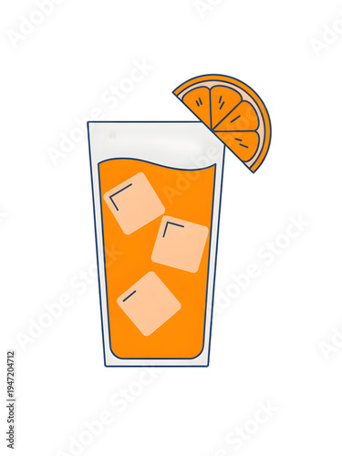 Fresh orange juice with ice cubes in tall glass isolated on transparent background