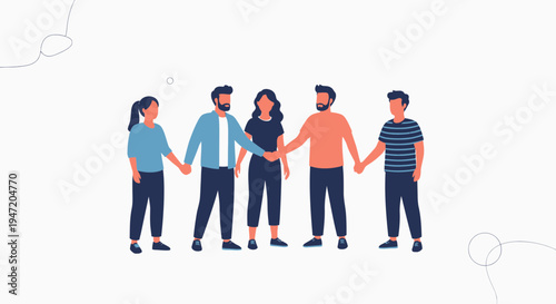 Diverse group of people holding hands, symbolizing unity and teamwork.