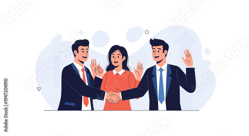 Business people shaking hands, agreement, partnership, teamwork, successful deal, illustration
