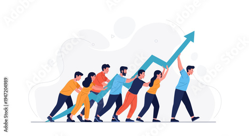 Teamwork pushing growth graph up: business success, collaboration, teamwork, progress