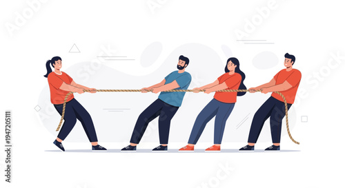 Team Tug of War Competition, People Pulling Rope, Business Competition, Teamwork