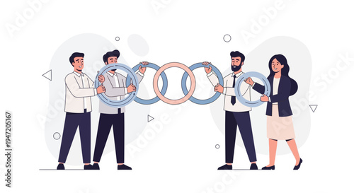 Teamwork and Blockchain Concept: People Connecting Linked Rings