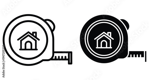 Tape measure icon set with house symbol for construction renovation architecture real estate measurement tool building project planning home improvement design professional equipment