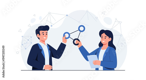 Business People Analyzing Network Structure, Teamwork, Data Connection, Strategy