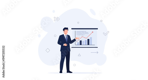 Businessman presenting financial growth chart on a whiteboard, business presentation concept
