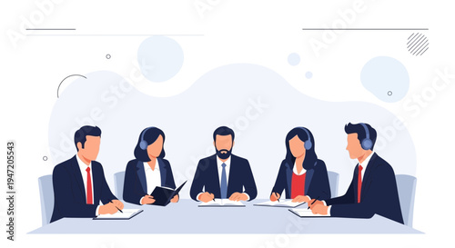 Business Meeting: Diverse Team Collaborating Around a Table with Laptops and Notes