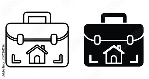 Briefcase with house icon representing real estate business property management mortgage services and professional realtor tools for home buying and selling