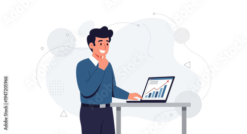 Man working on laptop with financial graph, business growth concept
