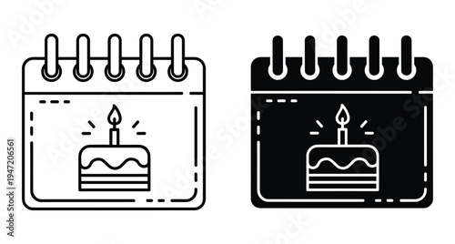 Calendar icon with birthday cake and candle symbol for event planning reminder schedule celebration date marking anniversary party notification
