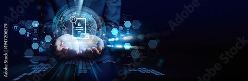Cuadro en lienzo Security specialist holding authentication screen