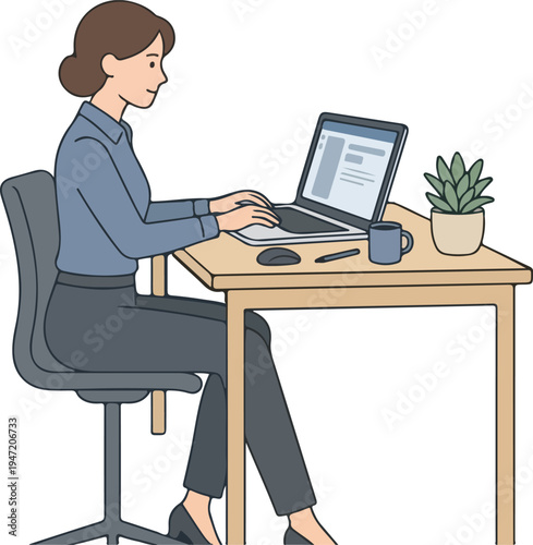 Woman using desktop computer in a professional workspace