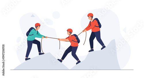 Teamwork climbing mountain, helping each other, success, collaboration, support, adventure