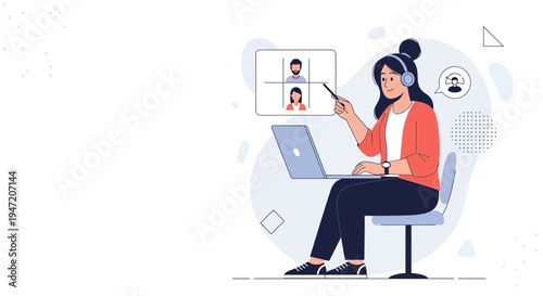 Woman in Video Call Meeting, Online Collaboration, Remote Work, Education