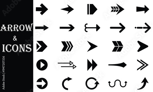 Black arrow icons set isolated on white background collection of diverse vector pointers for navigation design 