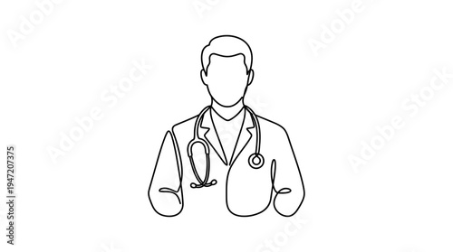 Doctor with Stethoscope Continuous Single Line Minimalist Medical Line Art Illustration