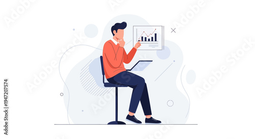 Man analyzing financial chart on laptop, business growth concept