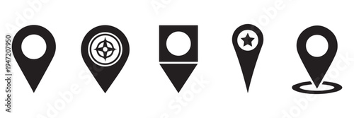 Location pin icon. Map pin place marker. Location icon. Map marker pointer icon set. GPS location symbol collection. Flat style - stock vector.