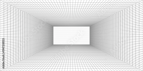 Perspective grid background 3d Vector illustration. Interior design Model projection background template. Line one point perspective