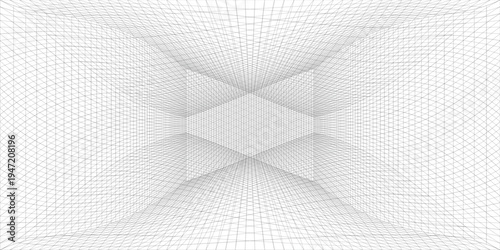 Perspective grid background 3d Vector illustration. Interior design Model projection background template. Line one point perspective