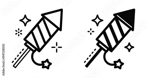 Firework rocket icon set with stripes and stars for celebration events party new year eve festival and holiday decoration
