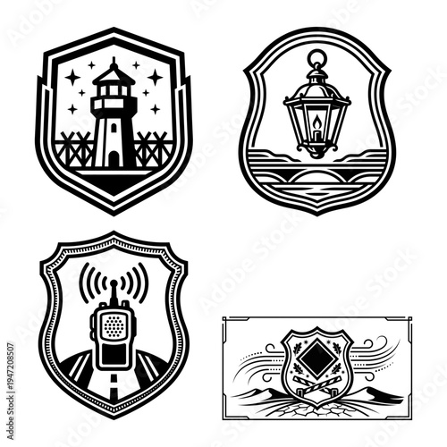 Coastal signal emblem bundle with lighthouse lantern radio and crest