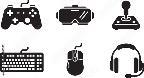 Gaming icons - controller, vr headset, joystick, keyboard, mouse, headphones, vr headset, virtual reality, video game