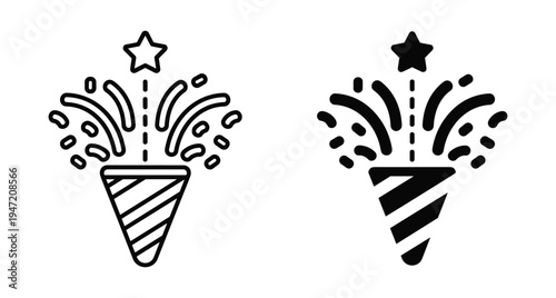 Party popper icon set with confetti and star for celebration event birthday anniversary wedding surprise holiday festival party popper icon set