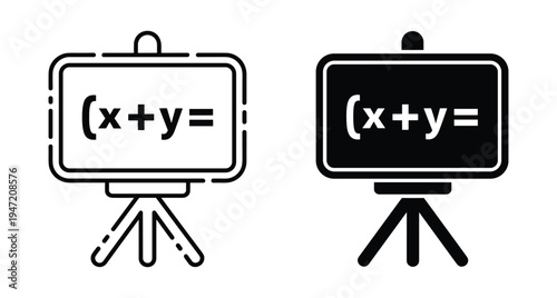 Whiteboard icon set with math equation on tripod stand for education classroom learning presentation school study algebra formula symbol