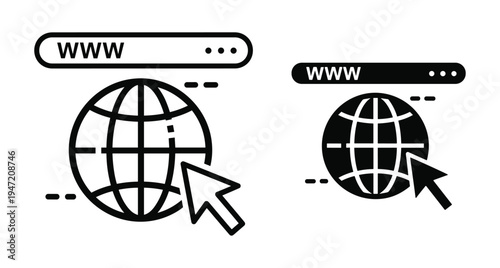Internet browser address bar with globe icon and mouse cursor arrow pointer for website navigation online connectivity and digital communication