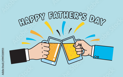 Happy fathers day celebration with beer glasses clinking together in cheers