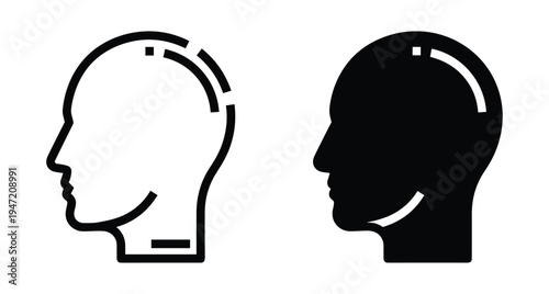 Human head profile silhouette and outline icon set representing psychology mind thinking brain memory intelligence person face side view symbol