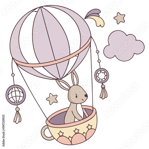 SVG art: A Relaxed Kangaroo in a Fantasy dream vibe with sitting in a teacup ride, tinted with Dreamland tones