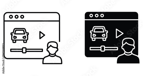 Online car video player interface with user icon for automotive website digital marketing vehicle sales platform and virtual showroom experience