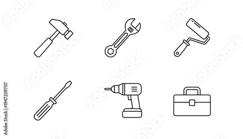 Tools and hardware icons - vector graphics for construction, diy, and repair, home improvement, icon set, white background, flat design