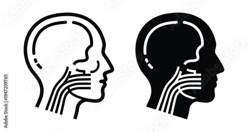 Human head profile showing throat anatomy pharynx larynx and respiratory tract medical icon set for healthcare and biology education illustration