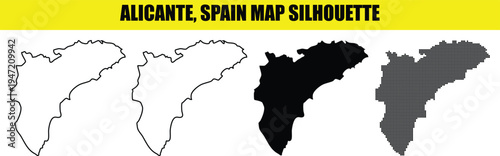 Alicante spain map silhouette, detailed outline and solid shapes, dot pattern design for travel or geography concept