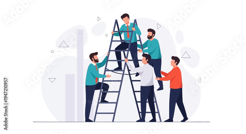 Teamwork Business People Climbing Ladder Together for Success and Growth