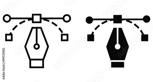 Pen tool icon set with Bezier curves and anchor points for graphic design software vector editing and digital illustration
