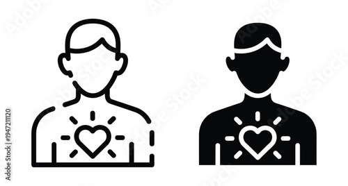 Human avatar icon set with heart symbol in chest representing health care cardiology love empathy medical patient wellness and emotional support