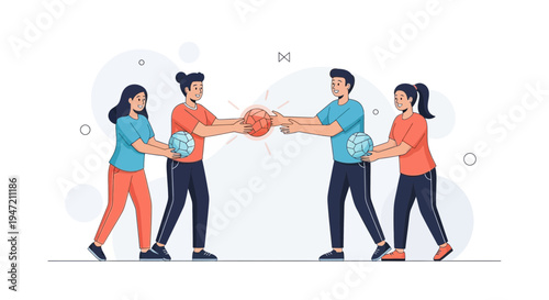 Teamwork basketball game, people playing sport together, healthy lifestyle