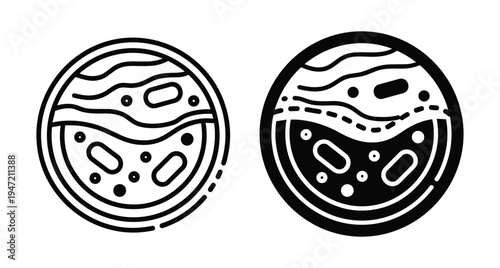 petri dish with bacteria and microorganisms icons for laboratory research science biology medical study and healthcare analysis projects