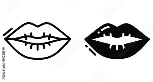 Lips icon set with outline and solid black styles for beauty makeup cosmetic fashion kiss smile and dental care lips icon set