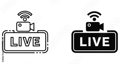 Live stream video camera icon set with signal symbol for online broadcasting social media digital content and internet recording technology