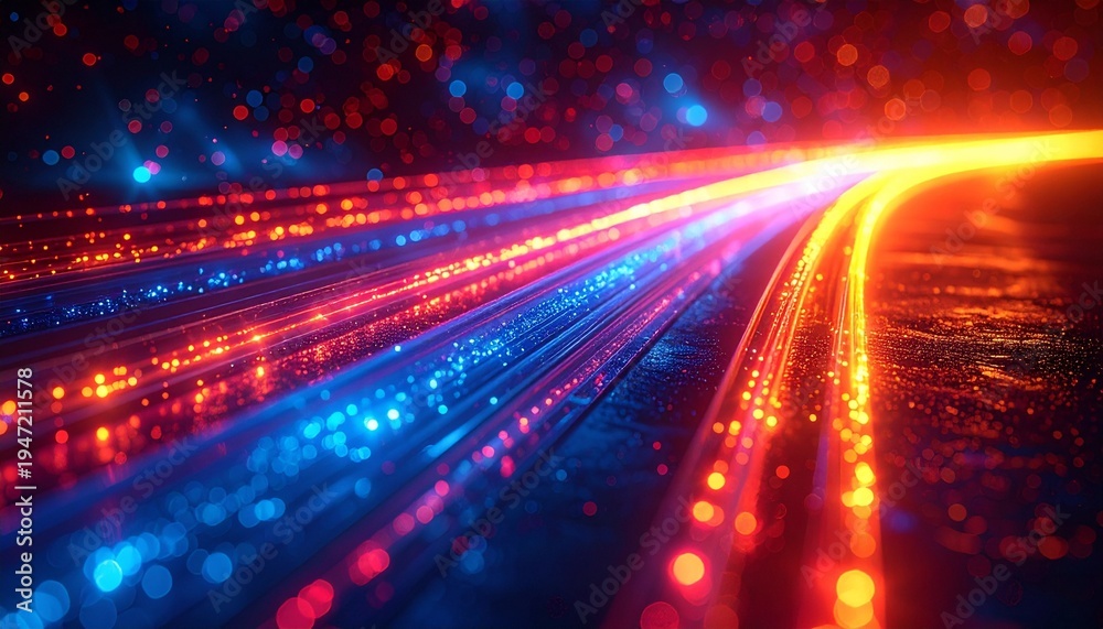 Obraz premium Abstract journey through vibrant streaks of light, representing fast data transfer and digital connection.