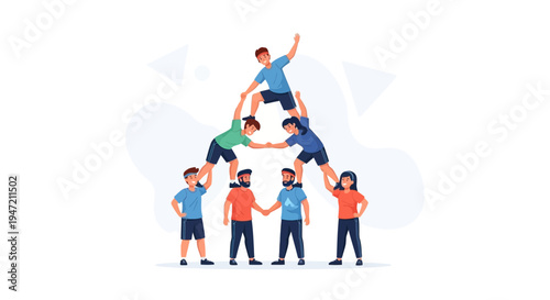 Teamwork pyramid of people building trust and success together
