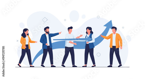 Teamwork and growth: people collaborating to achieve success with upward arrow