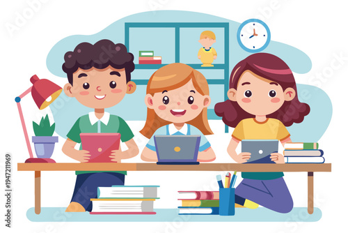 children studying at home vector illustration with (1)(1)