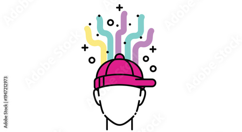 Vector illustration of person with creative ideas and colorful thoughts
