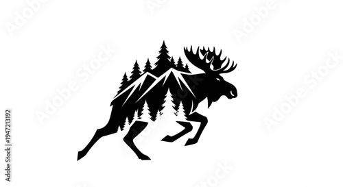 Moose mountain forest silhouette illustration