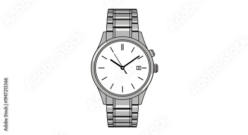 Modern Silver Wristwatch with White Dial and Metal Bracelet on White Background